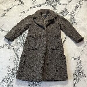 bcbgmaxazria Coat Womens Size Small Notch Collar Faux Shearling Long Coat